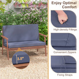 4 Piece Outdoor Acacia Wood Conversation Set with Soft Seat and Back Cushions