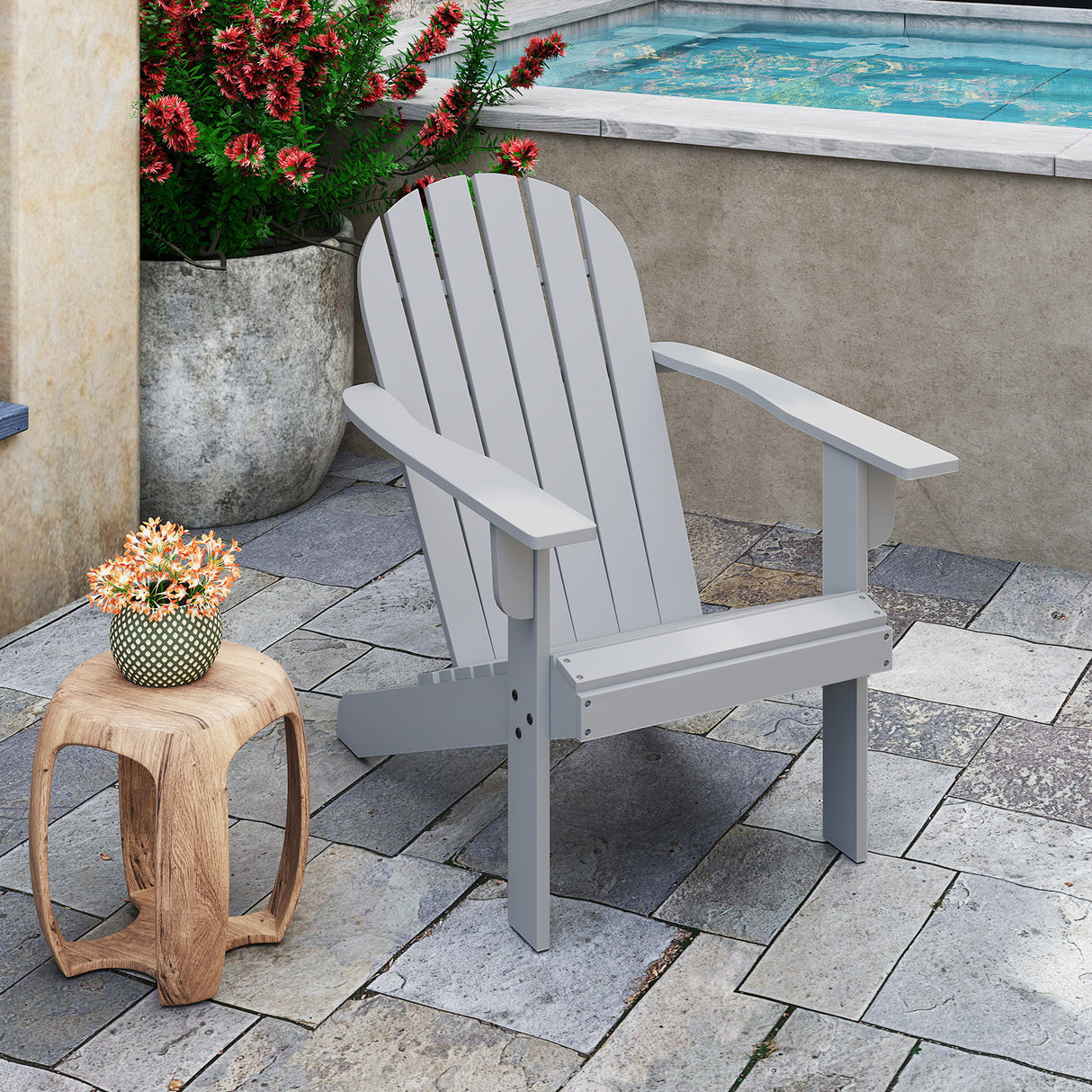 Acacia Wood Lounge Patio Adirondack Chair with Inclined Seat