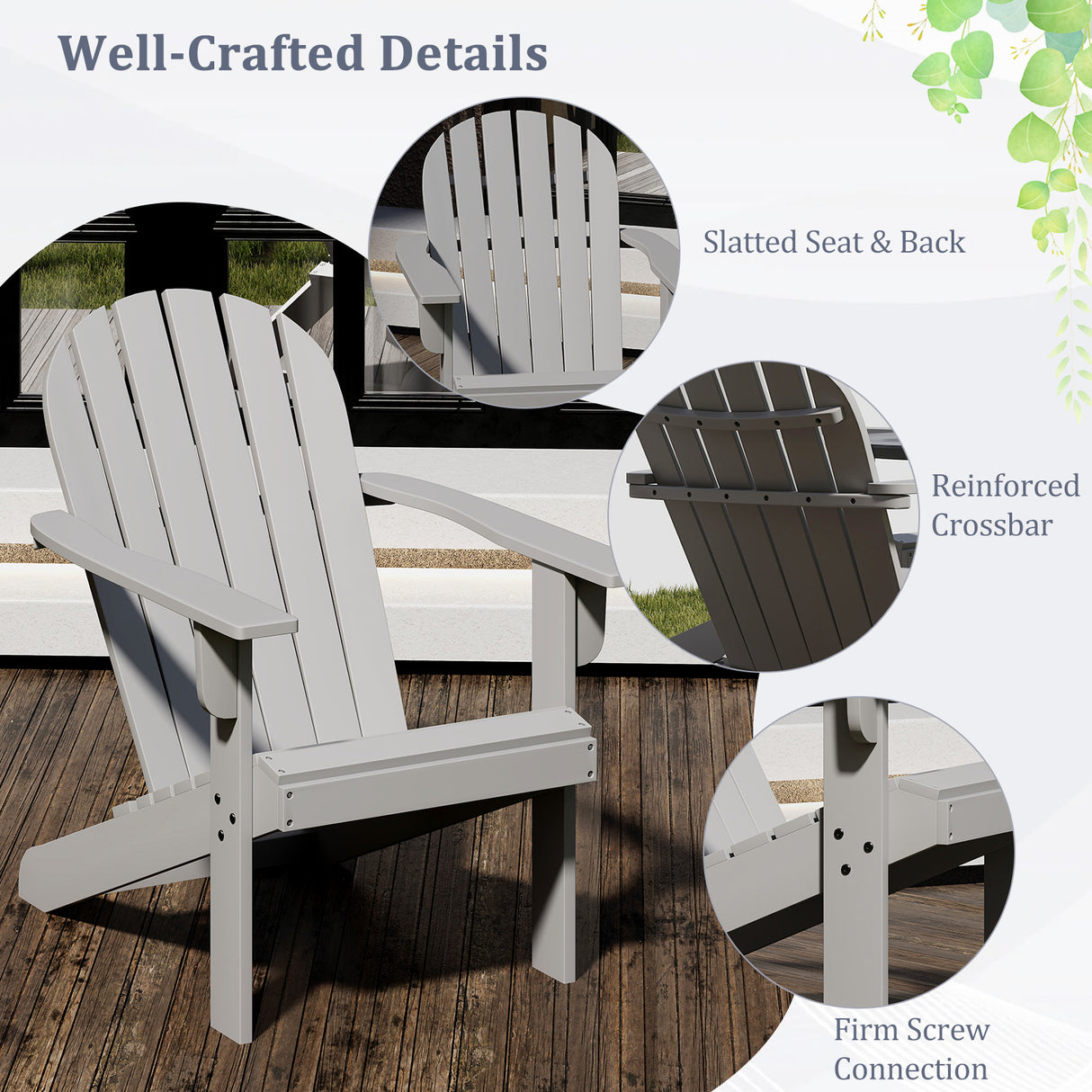 Acacia Wood Lounge Patio Adirondack Chair with Inclined Seat