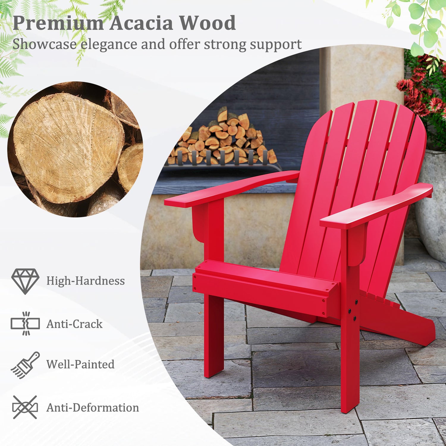 Acacia Wood Lounge Patio Adirondack Chair with Inclined Seat