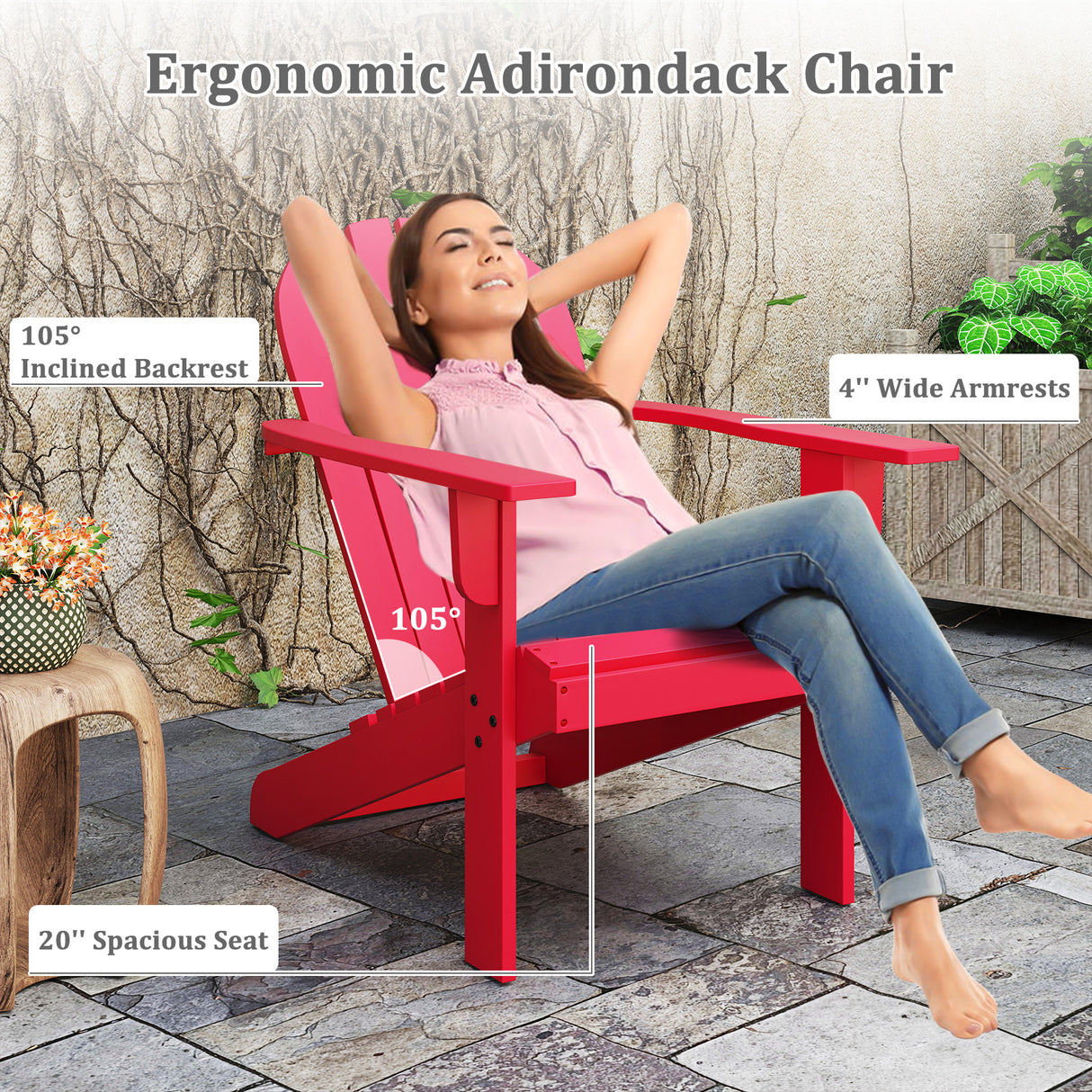 Acacia Wood Lounge Patio Adirondack Chair with Inclined Seat