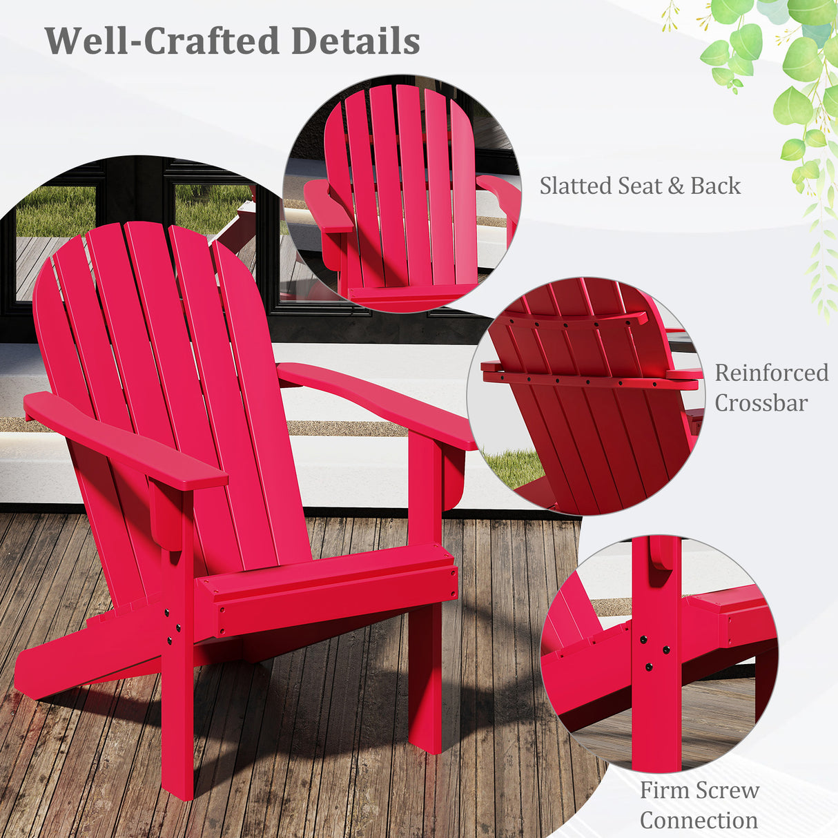 Acacia Wood Lounge Patio Adirondack Chair with Inclined Seat