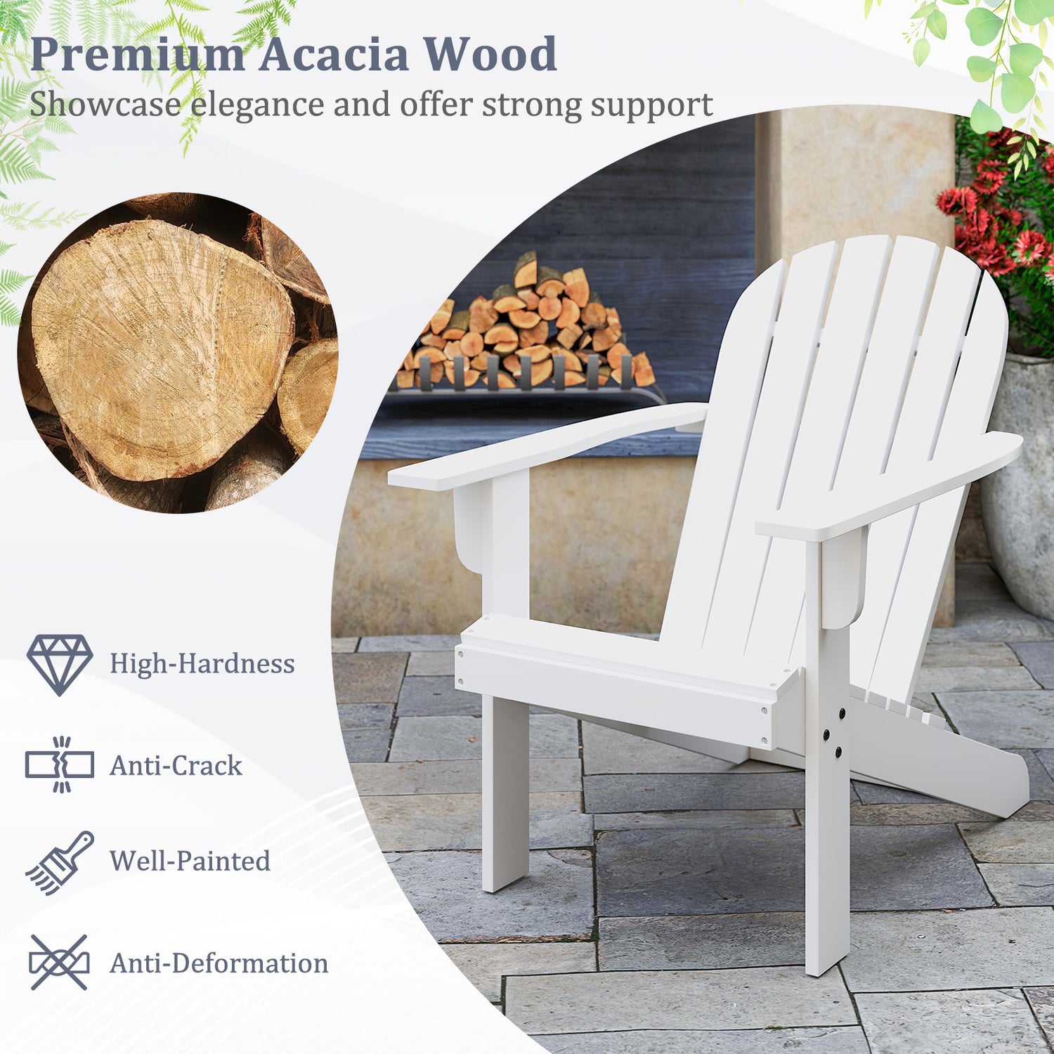 Acacia Wood Lounge Patio Adirondack Chair with Inclined Seat