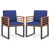 Acacia Wood Outdoor Dining Chairs Set of 2 with Soft Cushions-Navy