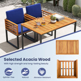 Acacia Wood Outdoor Dining Chairs Set of 2 with Soft Cushions-Navy