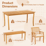 AcaciaÂ WoodÂ OutdoorÂ TableÂ andÂ BenchÂ ChairsÂ Set withÂ 1.97 Inch Umbrella Hole