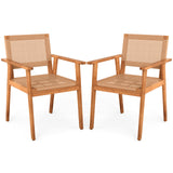 Acacia Wood Outdoor Dining Chairs Set of 2 PE Rattan Patio Chairs with Backrests and Armrests