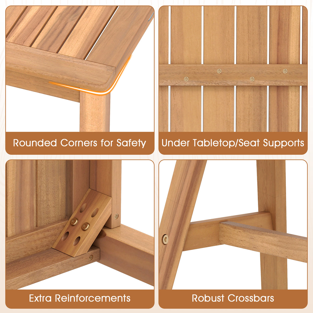 Acacia Wood Outdoor Garden Bench Set of 1/2 with Slatted Seat and 800 lbs Capacity-Set of 1/2