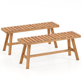Acacia Wood Outdoor Garden Bench Set of 1/2 with Slatted Seat and 800 lbs Capacity-Set of 1/2