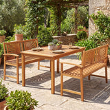 2-Person Acacia Wood Outdoor Garden Bench with Sunburst Back and Curved Armrests