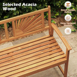 2-Person Acacia Wood Outdoor Garden Bench with Sunburst Back and Curved Armrests