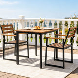 Set of 3 Acacia Wood Outdoor Dining Chairs with Wooden Backrest-Set of 3