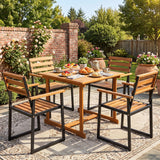 Set of 3 Acacia Wood Outdoor Dining Chairs with Wooden Backrest-Set of 3