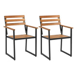 Set of 3 Acacia Wood Outdoor Dining Chairs with Wooden Backrest-Set of 3