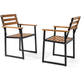 Set of 3 Acacia Wood Outdoor Dining Chairs with Wooden Backrest-Set of 3