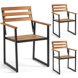Set of 3 Acacia Wood Outdoor Dining Chairs with Wooden Backrest-Set of 3