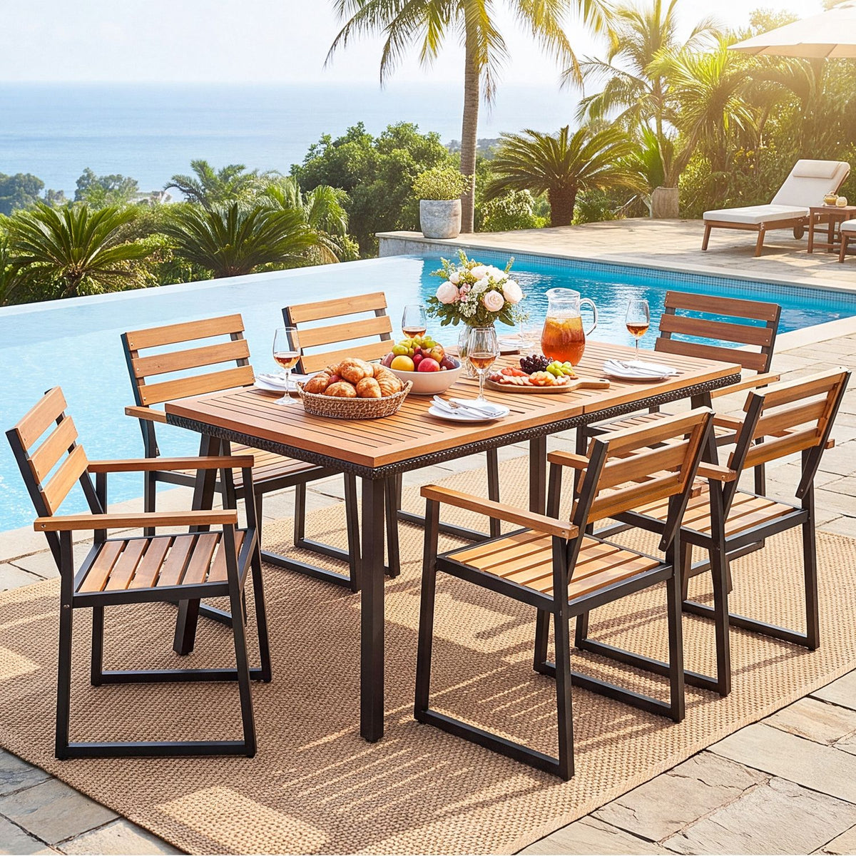Set of 3 Acacia Wood Outdoor Dining Chairs with Wooden Backrest-Set of 3