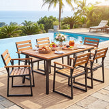 Set of 3 Acacia Wood Outdoor Dining Chairs with Wooden Backrest-Set of 3