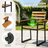 Set of 3 Acacia Wood Outdoor Dining Chairs with Wooden Backrest-Set of 3