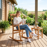 Acacia Wood Oversized Rocking Chair with High Back and Armrests for Outdoor-Natural
