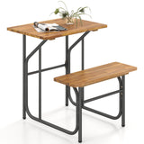 Acacia Wood Patio Table Bench Set One-Side Picnic Table and Seat