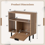 Accent Side End Table with Storage Shelf and Cabinet for Small Space-Natural