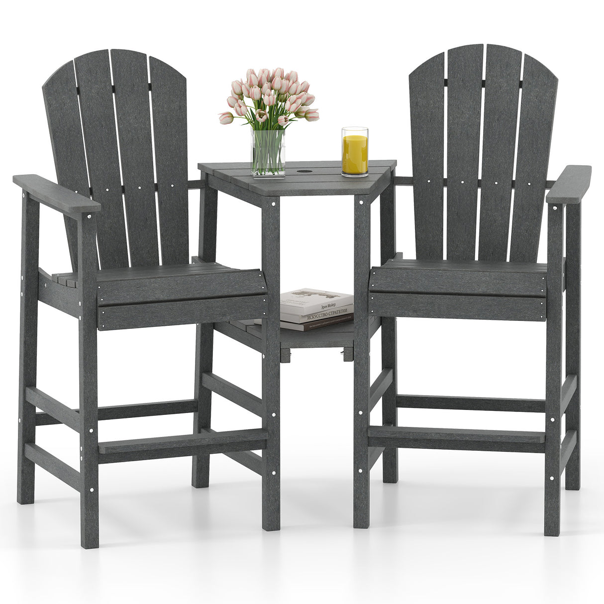 2-Seat Adirondack Chair All-Weather Adirondack Chair with Double Connecting Tray