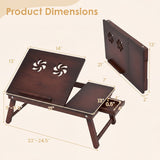 Adjustable Bamboo Laptop Desk with Tilting Top and Adjustable Legs for Wring-Brown