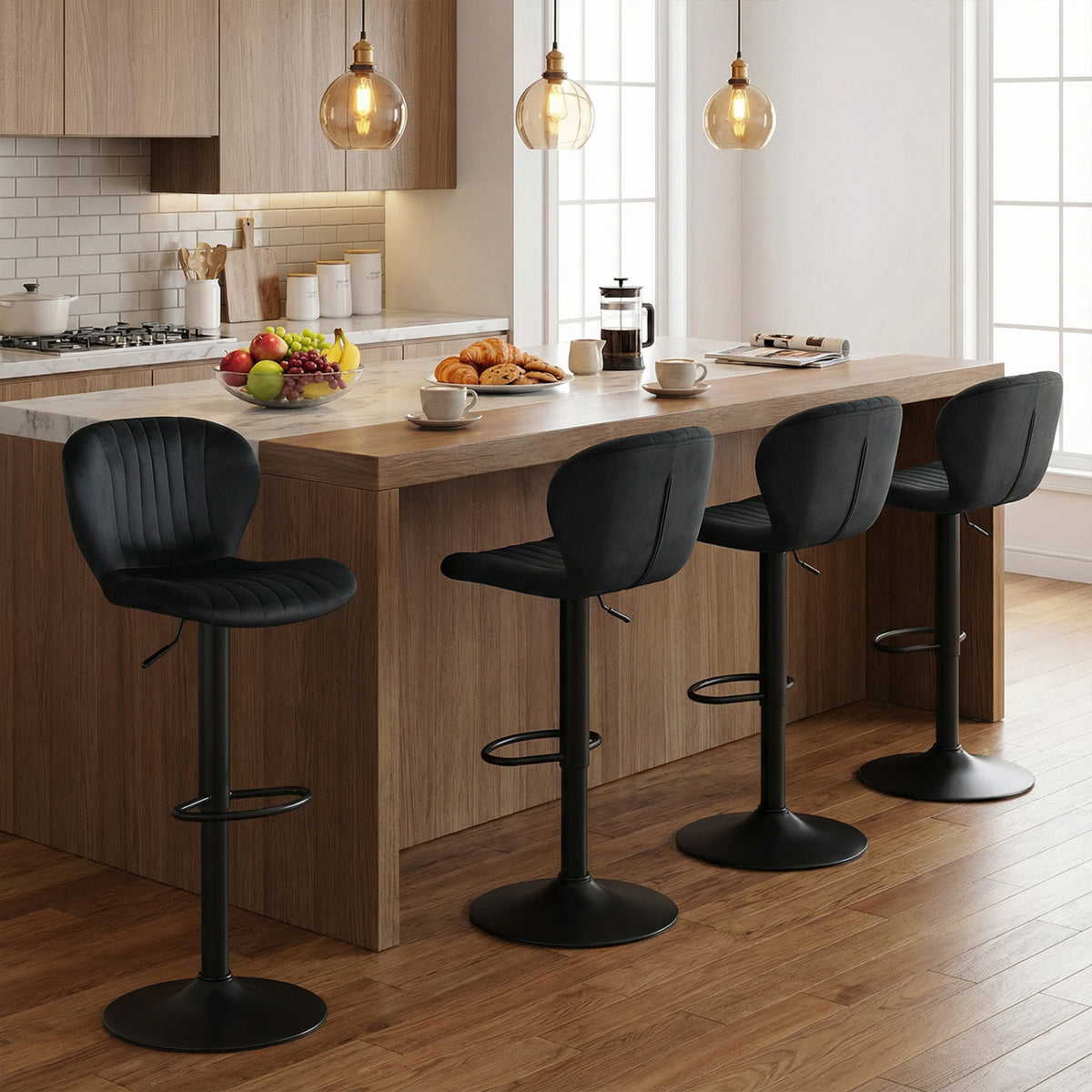 Adjustable Counter Height Chairs Set of 2 with Velvet Upholstered Backrests
