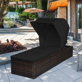 Chaise Cushioned Top Canopy Patio Rattan Lounge Chair with Tea Table