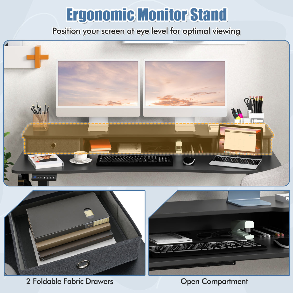55 Inch x 24 Inch Height Adjustable Electric Standing Desk with 2 Drawers