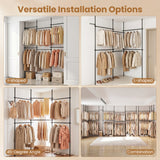 Adjustable Floor to Ceiling Clothes Rack with 6 Hanging Rods-Black