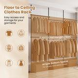 Adjustable Floor to Ceiling Clothes Rack with 6 Hanging Rods-Black