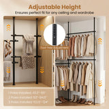 Adjustable Floor to Ceiling Clothes Rack with 6 Hanging Rods-Black