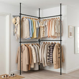 Adjustable Floor to Ceiling Clothes Rack with 4 Hanging Rods-Black