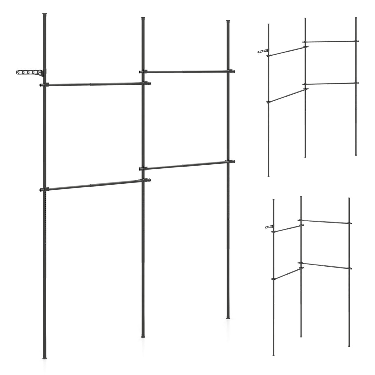 Adjustable Floor to Ceiling Clothes Rack with 4 Hanging Rods-Black