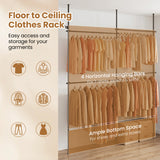 Adjustable Floor to Ceiling Clothes Rack with 4 Hanging Rods-Black