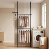 Adjustable Floor to Ceiling Clothes Rack with 2 Hanging Rods-Black