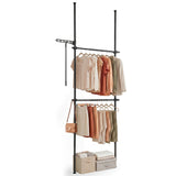 Adjustable Floor to Ceiling Clothes Rack with 2 Hanging Rods-Black