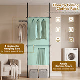 Adjustable Floor to Ceiling Clothes Rack with 2 Hanging Rods-Black