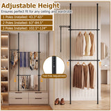 Adjustable Floor to Ceiling Clothes Rack with 2 Hanging Rods-Black