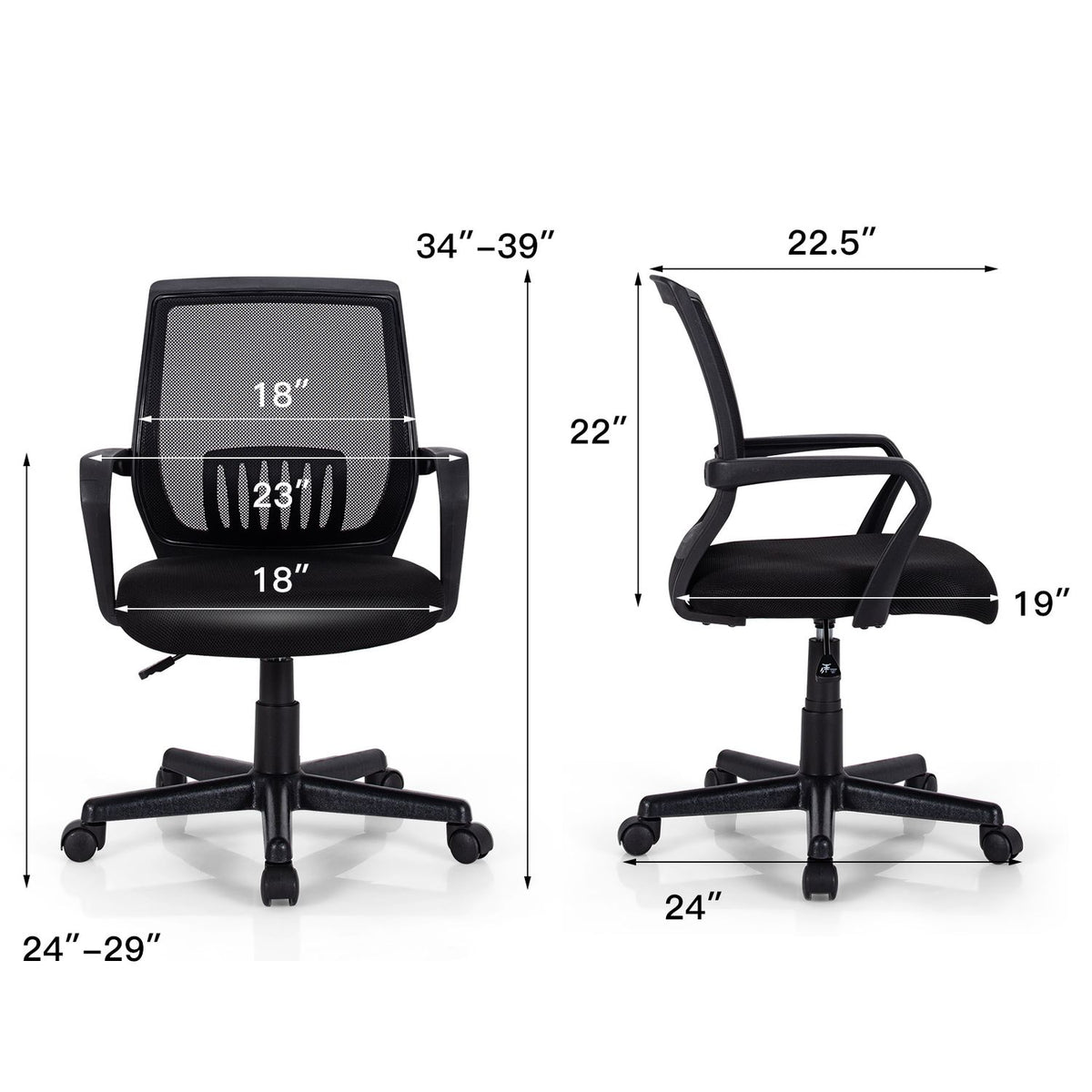 Adjustable Height Ergonomic Home Office Chair with Lumbar Support and 90Â°-115Â° Rocking-1/Rocking-2 Piece/Pieces