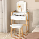 Adjustable Height Vanity Desk Set with 3-Color LED Lighted Mirror and Drawers-White