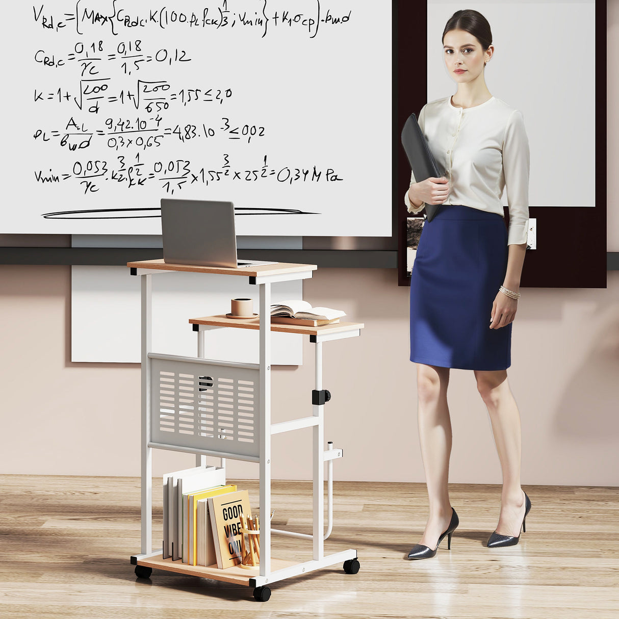Height Adjustable Mobile Computer Stand-Up Desk with 2 Modes