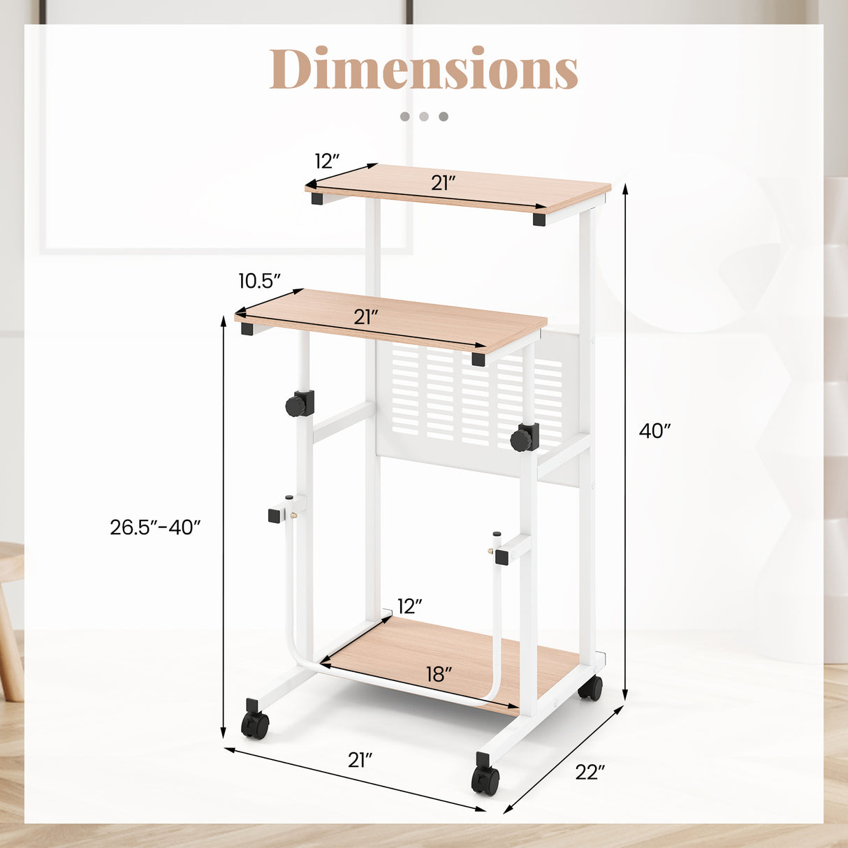 Height Adjustable Mobile Computer Stand-Up Desk with 2 Modes