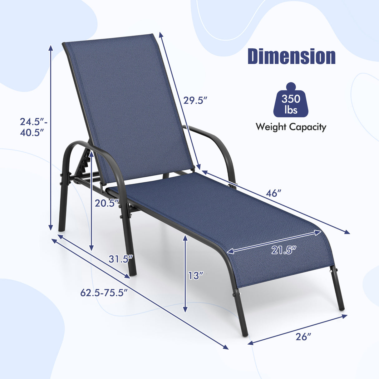 Adjustable Patio Chaise Folding Lounge Chair with Backrest