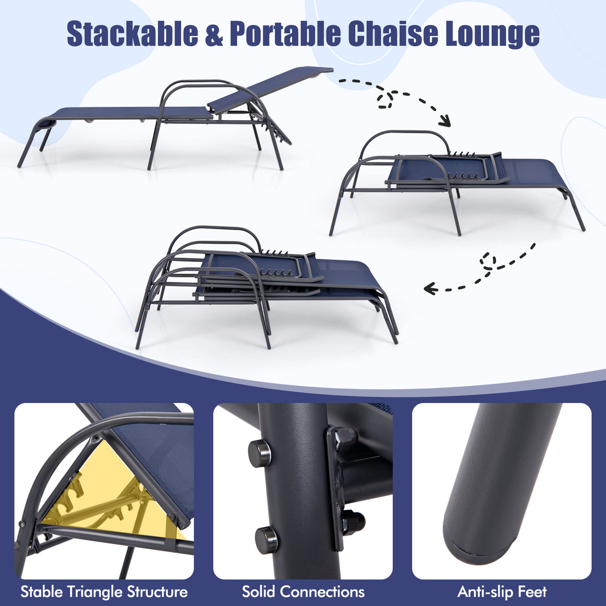 Adjustable Patio Chaise Folding Lounge Chair with Backrest