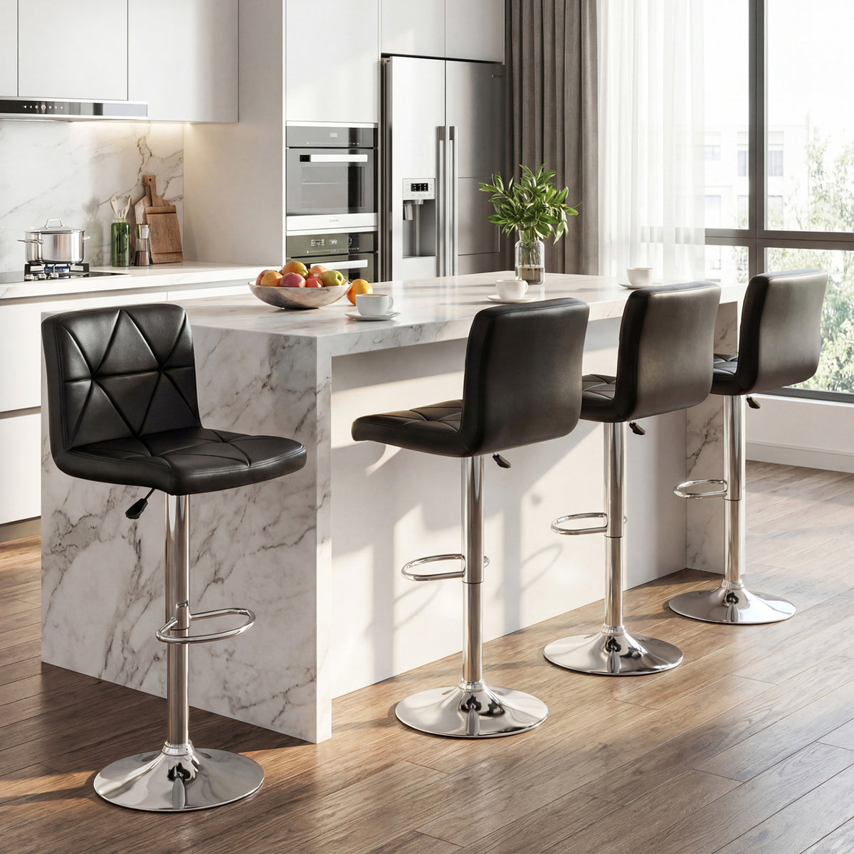 Adjustable Swivel Barstools Set of 2 with Back and Footrest-Black