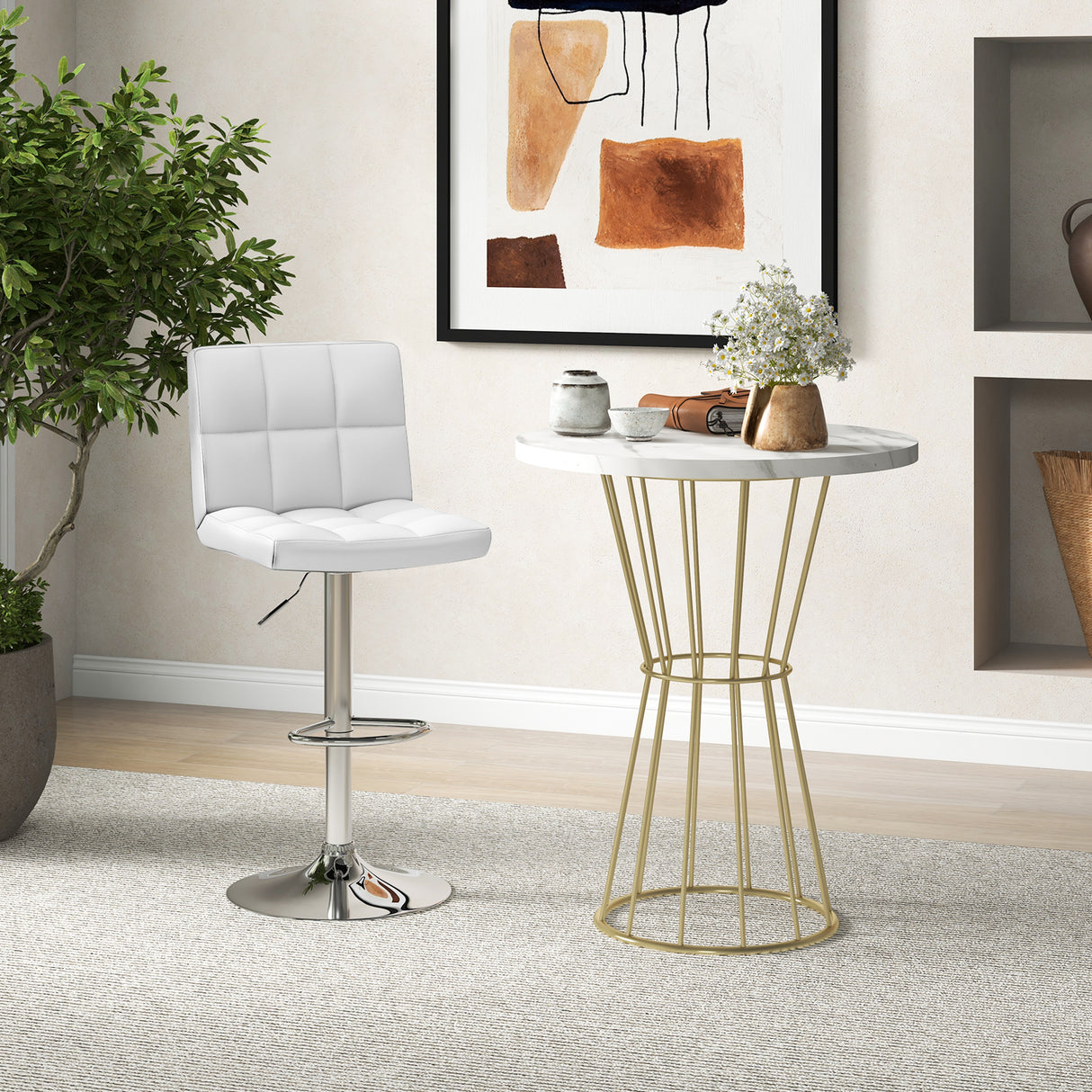 Adjustable Swivel Bar Stool with PU Leather