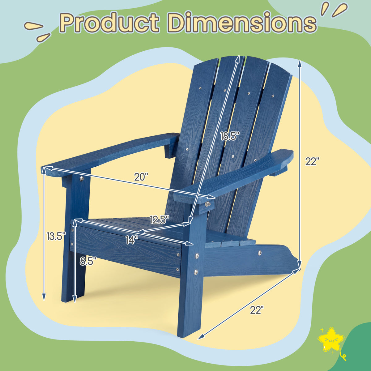 All-Weather HIPS/HDPE Kid's Adirondack Chair with with High Backrest and Armrests